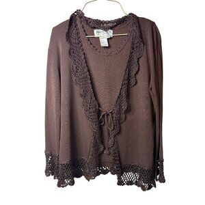 VTG Joseph A Women Medium Brown Cardigan Sweater Long Sleeve Open Front Knit Top